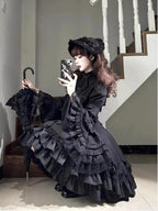 Black Lolita Lace Sleeve Shirt Goth Lolita Shirt Blouse TOP