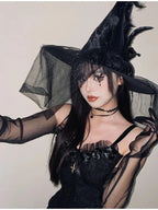 Black Mesh Rose Gothic Witch Pointed Hat Halloween Accessory