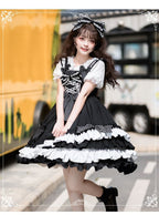 Black Minimalist Lolita Ruffle Dress JSK Sweet