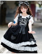 Black Minimalist Lolita Ruffle Dress JSK Sweet