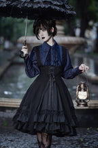 Black Plaid Gothic Dress JSK Lolita OP Embroidery Tier Hem