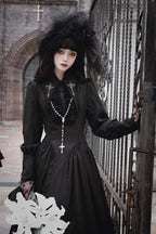 Black Plaid Gothic Dress JSK Lolita OP Embroidery Tier Hem