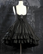 Black Plaid Gothic Dress JSK Lolita OP Embroidery Tier Hem