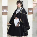 Black Silk Gothic OP Dress Lolita Cloak Set Lolita Coats