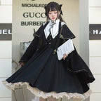 Black Silk Gothic OP Dress Lolita Cloak Set Lolita Coats