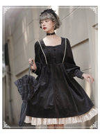 Black Silk Gothic OP Dress Lolita Cloak Set Lolita Coats