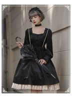 Black Silk Gothic OP Dress Lolita Cloak Set Lolita Coats