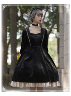 Black Silk Gothic OP Dress Lolita Cloak Set Lolita Coats