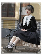 Black Silk Gothic OP Dress Lolita Cloak Set Lolita Coats