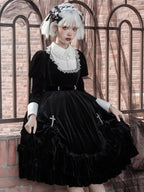 Black Velvet Gothic Style Dress Lolita Halloween Long Sleeve Dress Autumn