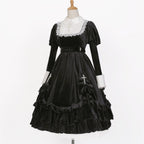 Black Velvet Gothic Style Dress Lolita Halloween Long Sleeve Dress Autumn
