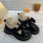 Black Vintage Thick Soled Lolita Shoes Sweet Bow British Style Leather Shoes for Women
