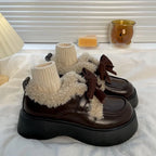 Black Vintage Thick Soled Lolita Shoes Sweet Bow British Style Leather Shoes for Women