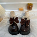 Black Vintage Thick Soled Lolita Shoes Sweet Bow British Style Leather Shoes for Women