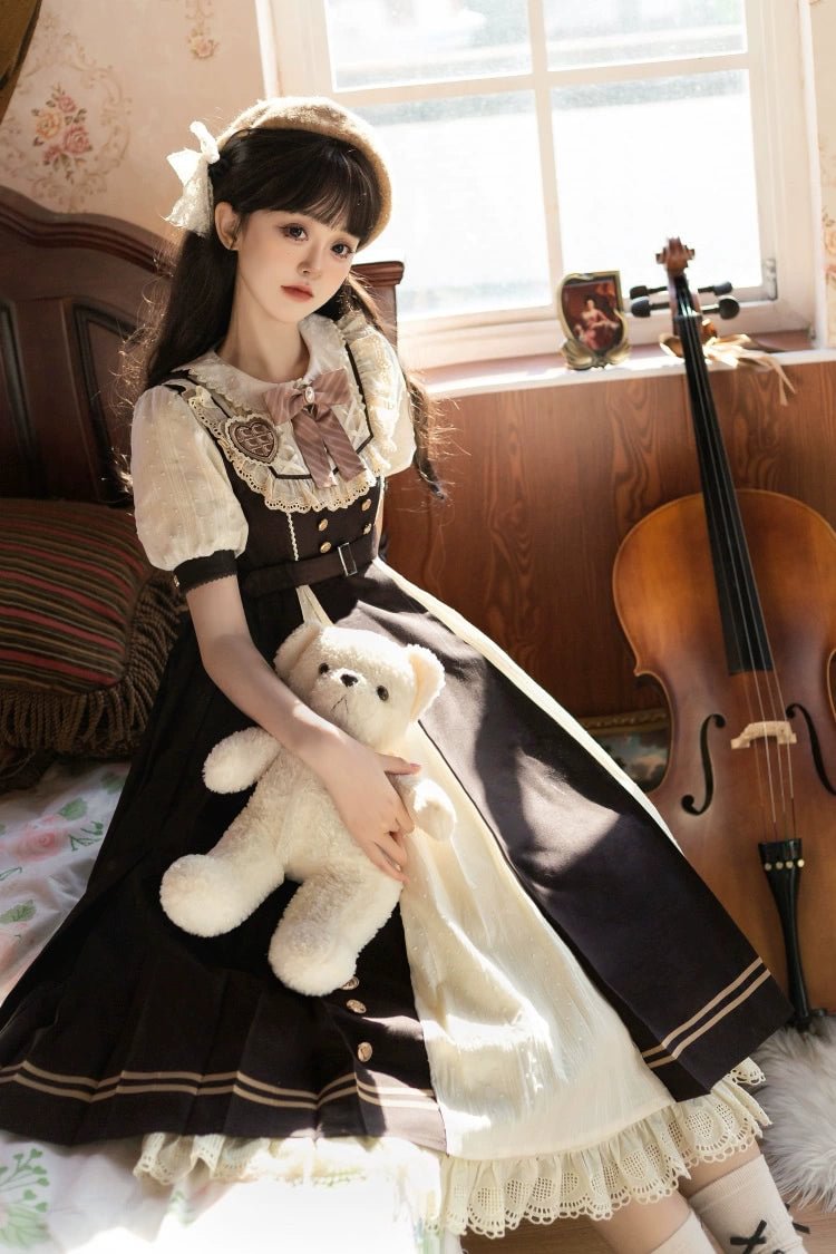Black White Bubble Sleeve Classic Dress Lolita OP