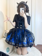 Black and White Elegant Gothic Slim Fit Versatile Inner Short Sleeve Shirt Bubble Sleeve Top Blouse