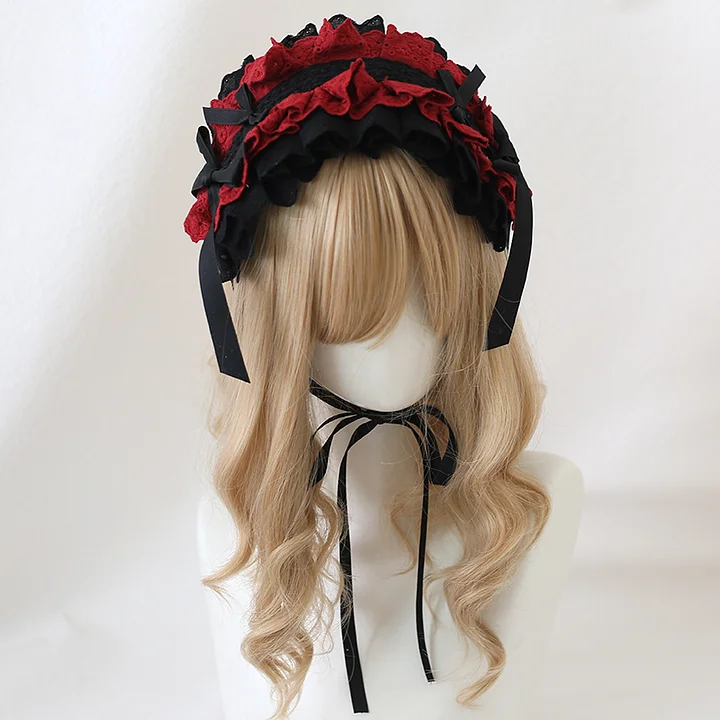 Lolita Hair Accessories Black and White Headgear Lace Bow Headband KC