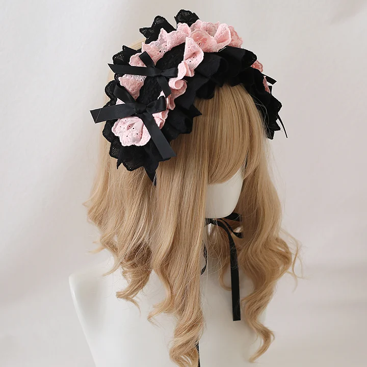 Lolita Hair Accessories Black and White Headgear Lace Bow Headband KC