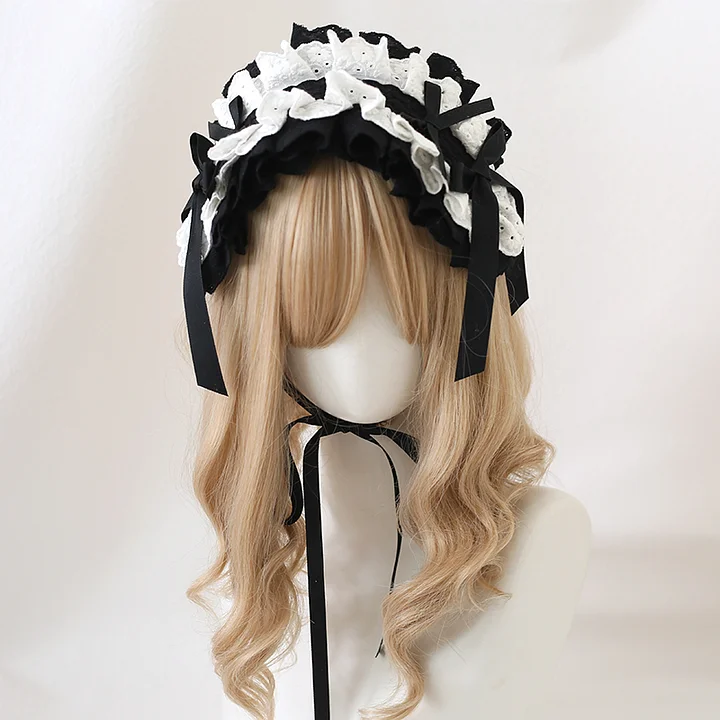 Lolita Hair Accessories Black and White Headgear Lace Bow Headband KC