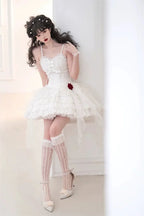 Black and white Gothic Ruffled Slip Dress Rose Lolita Dress