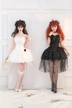 Black and white Gothic Ruffled Slip Dress Rose Lolita Dress