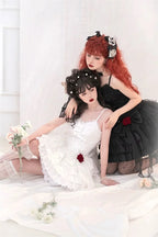 Black and white Gothic Ruffled Slip Dress Rose Lolita Dress