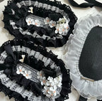 Black-white Gothic Lolita Bonnet Hat Lacemade BNT Flower Lolita Hair Accessory
