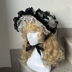 Black-white Gothic Lolita Bonnet Hat Lacemade BNT Flower Lolita Hair Accessory