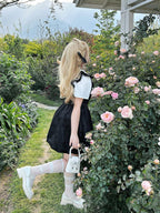 Black-white Plus Size Lolita Dress Set Short Sleeve Shirt 4XL Lolita Dress Blouse