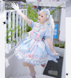 Sweet Lolita Blue Black with Pink Short Sleeve Lolita Dress OP