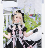 Sweet Lolita Blue Black with Pink Short Sleeve Lolita Dress OP