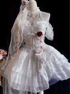 Bloodstained Rose White Gothic Wedding Dress Lolita Dress Head veil