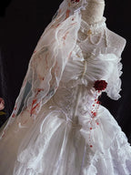 Bloodstained Rose White Gothic Wedding Dress Lolita Dress Head veil
