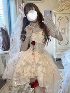 Bloodstained Rose White Gothic Wedding Dress Lolita Dress Head veil