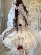 Bloodstained Rose White Gothic Wedding Dress Lolita Dress Head veil