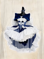 Gothic Lolita Blue Lace Short Cake Dress JSK