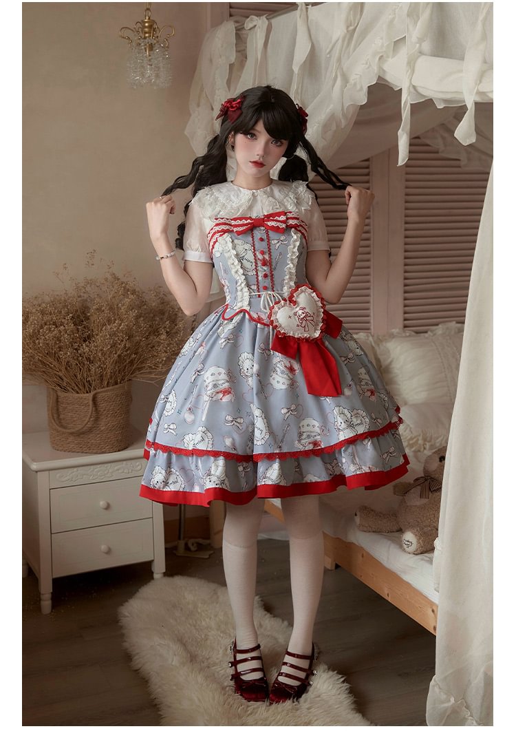 Blue Red Sweet Suspender Dress Bow Lolita Dress Cute Sweetheart