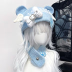 Lolita Hair Accessories Blue Sweet Cute Bear Earcap Subculture Wool Hat Headwear and Accessories
