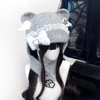 Lolita Hair Accessories Blue Sweet Cute Bear Earcap Subculture Wool Hat Headwear and Accessories