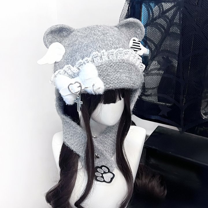 Lolita Hair Accessories Blue Sweet Cute Bear Earcap Subculture Wool Hat Headwear and Accessories