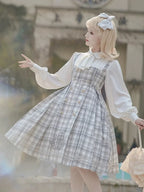 British Classic Lolita Vintage Dress Detective Suit Woolen Cape Plaid Dress in Autumn Preppy Look