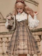 British Classic Lolita Vintage Dress Detective Suit Woolen Cape Plaid Dress in Autumn Preppy Look