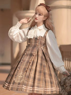 British Classic Lolita Vintage Dress Detective Suit Woolen Cape Plaid Dress in Autumn Preppy Look