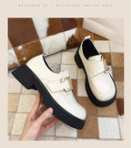 Lolita Shoes British Style Genuine Leather Loafers Beige Comfortable Platform Slip