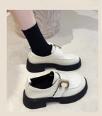 Lolita Shoes British Style Genuine Leather Loafers Beige Comfortable Platform Slip