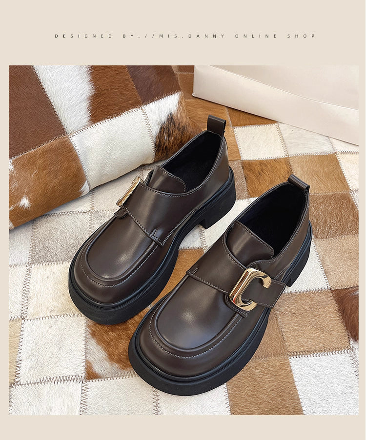 Lolita Shoes British Style Genuine Leather Loafers  Brown Comfortable Platform Slip On Shoes