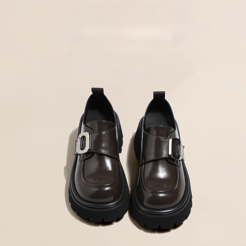 Lolita Shoes British Style Genuine Leather Loafers  Brown Comfortable Platform Slip On Shoes