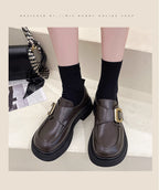 Lolita Shoes British Style Genuine Leather Loafers  Brown Comfortable Platform Slip On Shoes