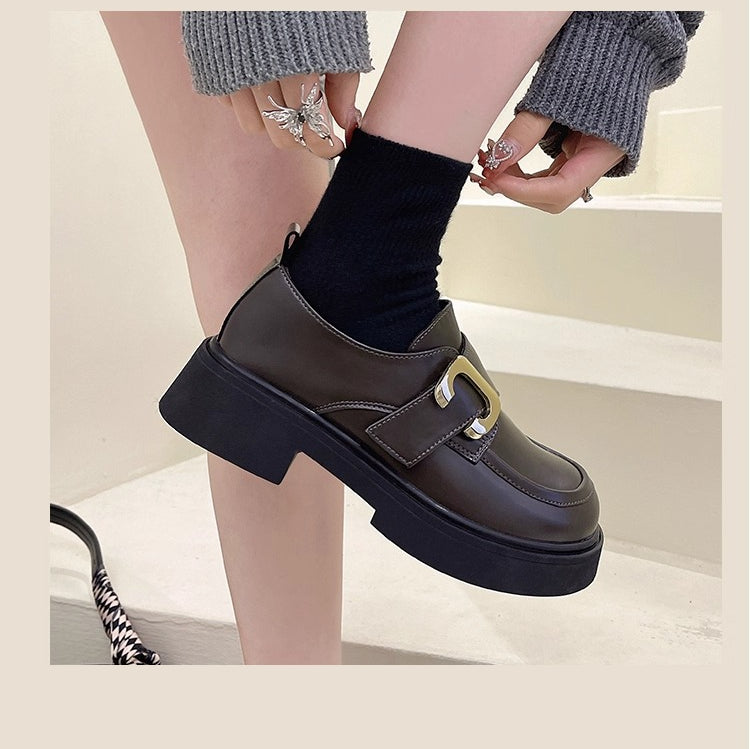 Lolita Shoes British Style Genuine Leather Loafers  Brown Comfortable Platform Slip On Shoes