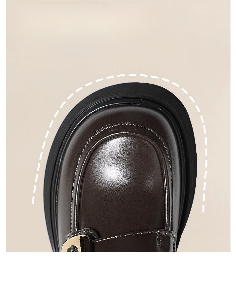Lolita Shoes British Style Genuine Leather Loafers  Brown Comfortable Platform Slip On Shoes